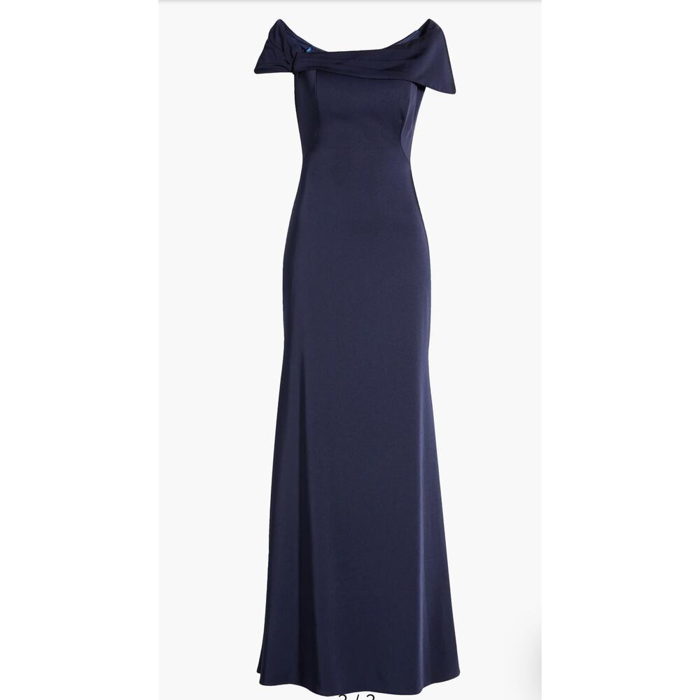 La Femme Navy Off Shoulder Gown 10 Elegant Formal Evening Wedding Guest Dress - Picture 12 of 13